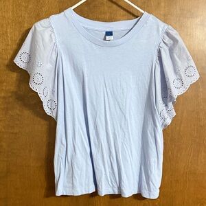 Old Navy Light Blue Short Sleeve Top with Eyelet Detail